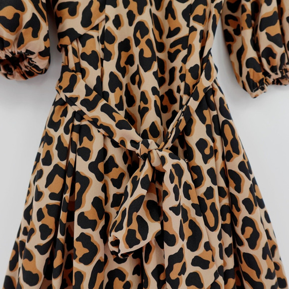 Kate Spade Leopard Print Wrap Dress Brown Crepe HOCO 80s Mob Old Money - Picture 6 of 16